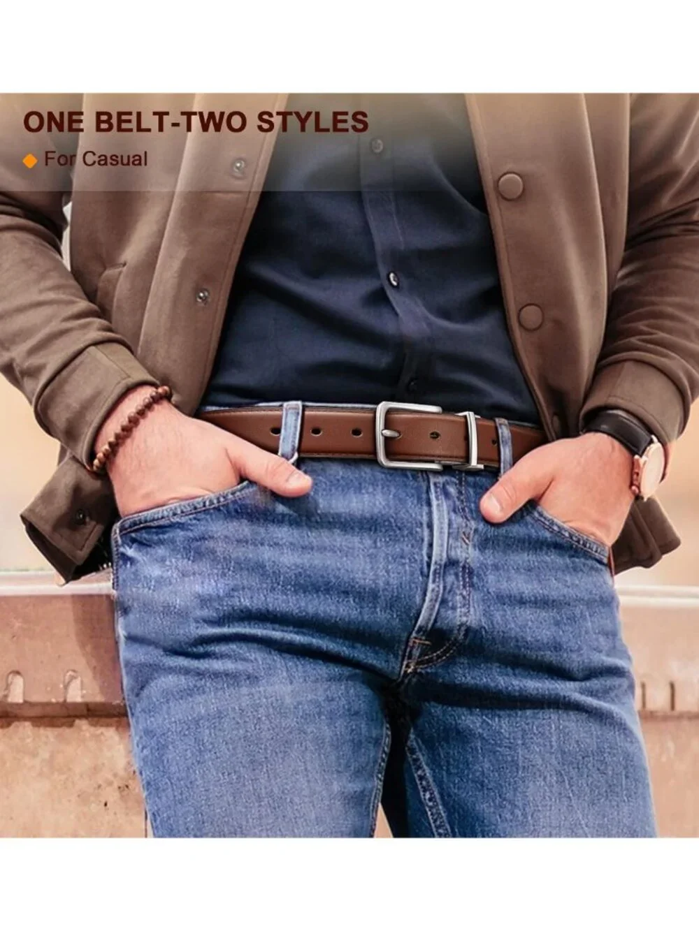 Reversible Leather Belt for Men - Trimmable 1.25